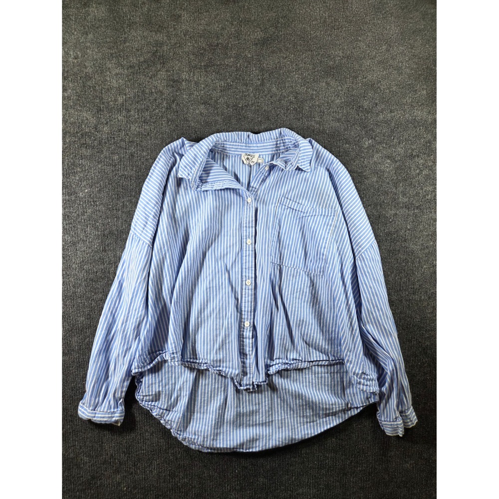 Princess Polly Blue White Striped Oversized Button Up Shirt High Low Hem US 10‎